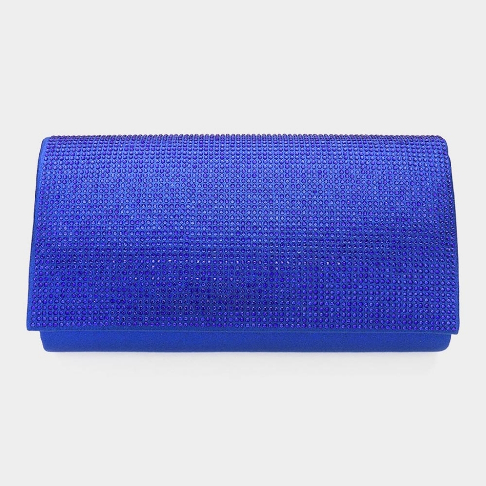 Royal Blue Shimmery Clutch Rhinestone Crystal Purse Bling Evening Bag
